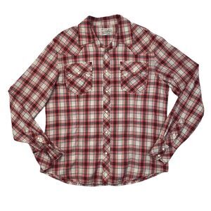 True Religion Western Shirt Mens 3XL XXXL Red Navy Plaid Pocket Snap Button Up